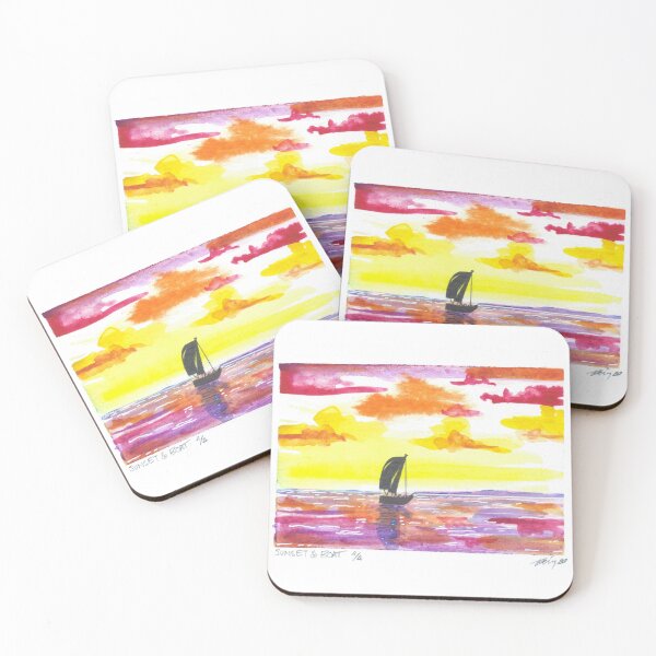 Item preview, Sunset and Boat  Watercolor #4 designed and sold by BreonBliss.