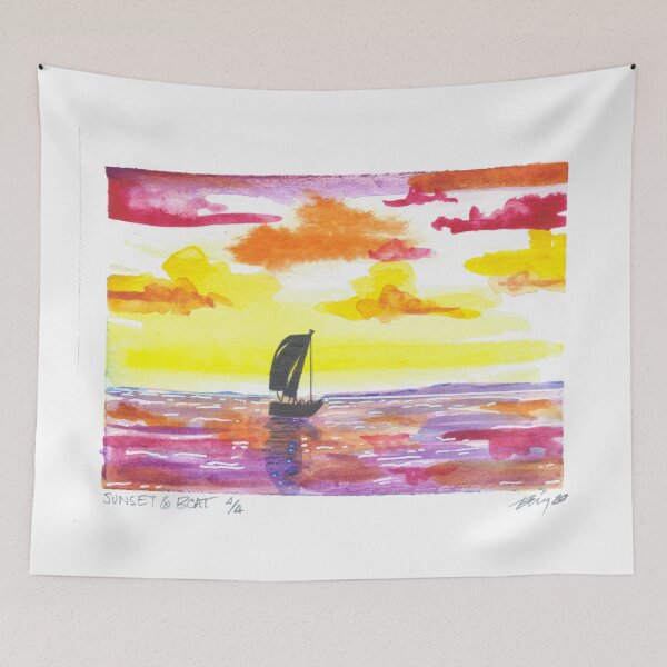Item preview, Sunset and Boat  Watercolor #4 designed and sold by BreonBliss.