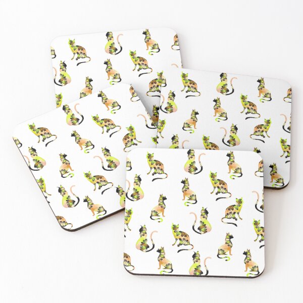 Item preview, Yellow Brown Black Floral Crazy Cats designed and sold by Maitri-Sanghvi1.
