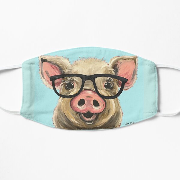 Cute pig with glasses art Flat Mask