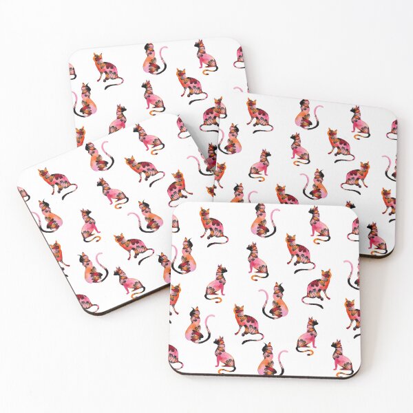 Item preview, Red Orange Pink Black Floral Crazy Cats designed and sold by Maitri-Sanghvi1.