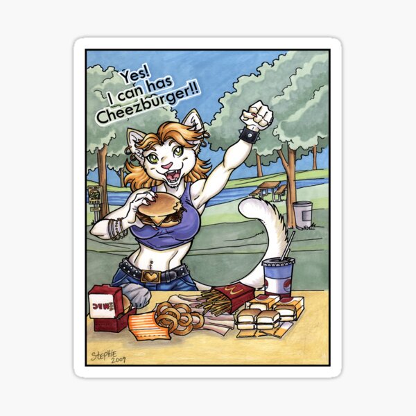 Yes I can has Cheeseburger Cat Girl Shirt Sticker