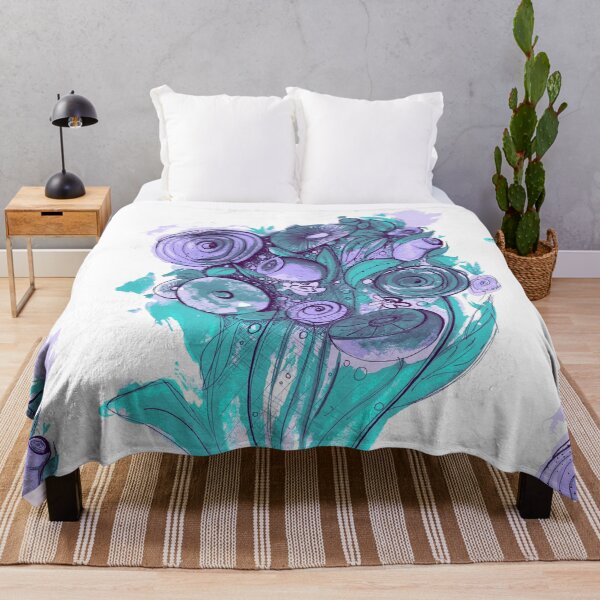 Item preview, Copia de pequeñas flores de garabato que huelen a buena primavera (tinta negra de la India, acuarela y arte digital) tonos púrpuras y verdes designed and sold by Ga-e-lice.