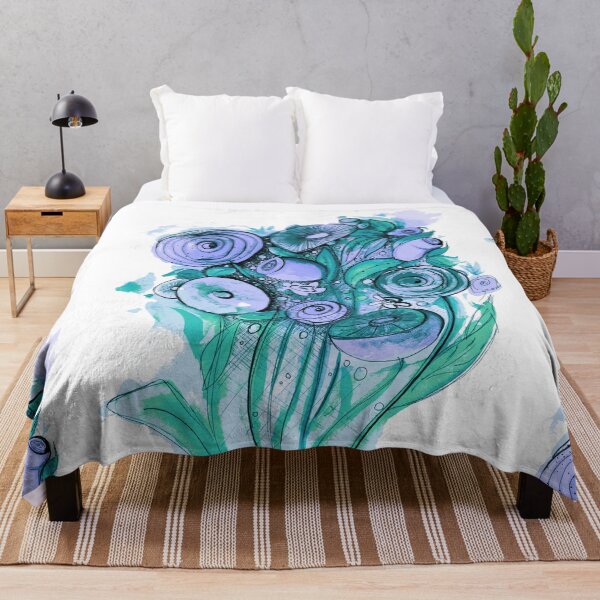 Item preview, pequeñas flores de garabato que huelen bien en primavera (tinta negra de la India, acuarela y arte digital) tonos azules, púrpuras y verdes designed and sold by Ga-e-lice.