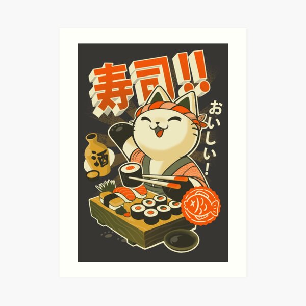 Sushi Chef Cat - Funny Restaurant Kitty - Japanese Food Art Print