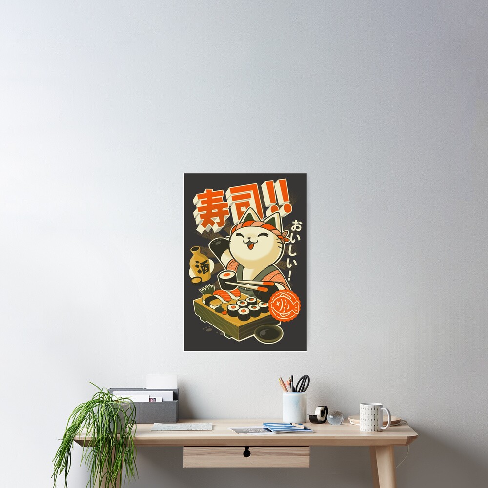 Sushi Chef Cat - Funny Restaurant Kitty - Japanese Food Poster