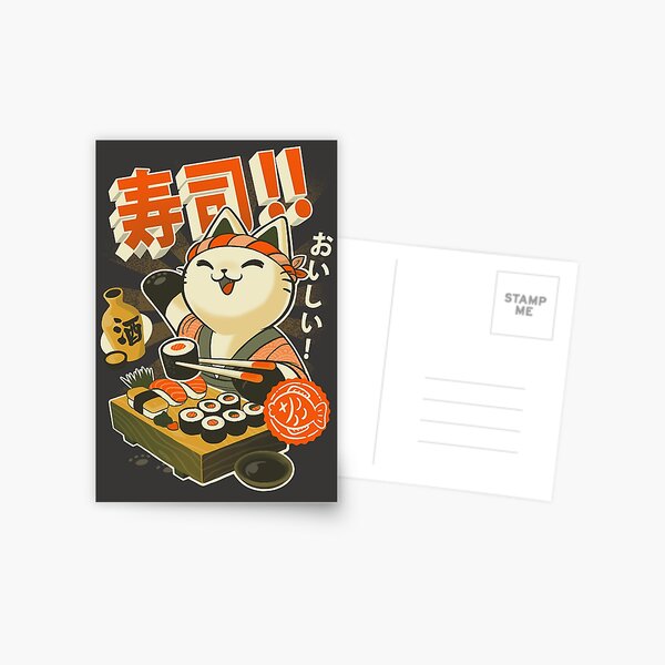 Sushi Chef Cat - Funny Restaurant Kitty - Japanese Food Postcard