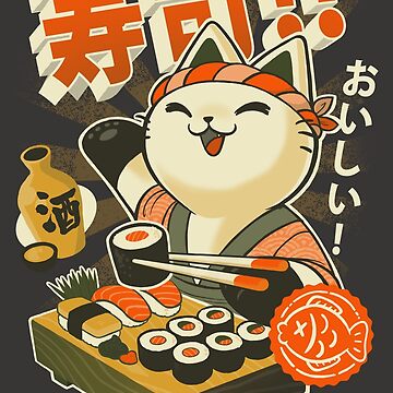 Aperçu de l'œuvre Sushi Chef Cat - Funny Restaurant Kitty - Cuisine japonaise de BlancaVidal