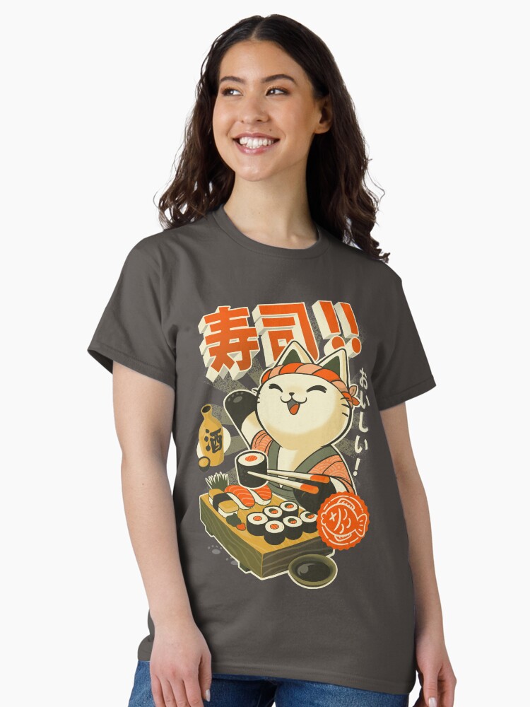 Aperçu 2 sur 7. T-shirt classique avec l'œuvre Sushi Chef Cat - Funny Restaurant Kitty - Cuisine japonaise créée et vendue par BlancaVidal.