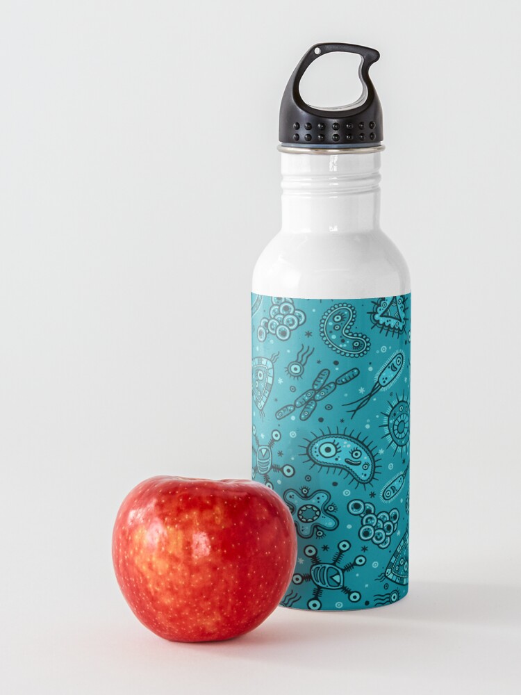 Alternate view of Cartoon Microbes - Teal Water Bottle