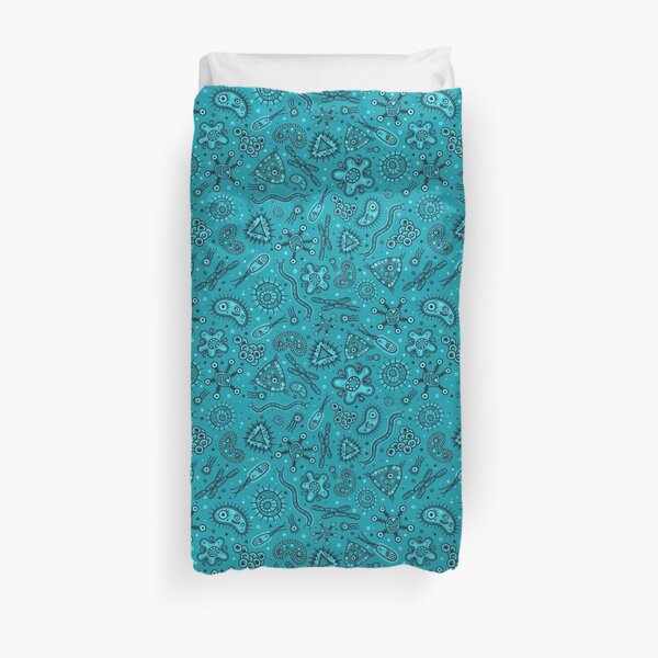 Cartoon Microbes - Teal Duvet Cover