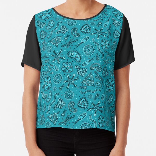Cartoon Microbes - Teal Chiffon Top