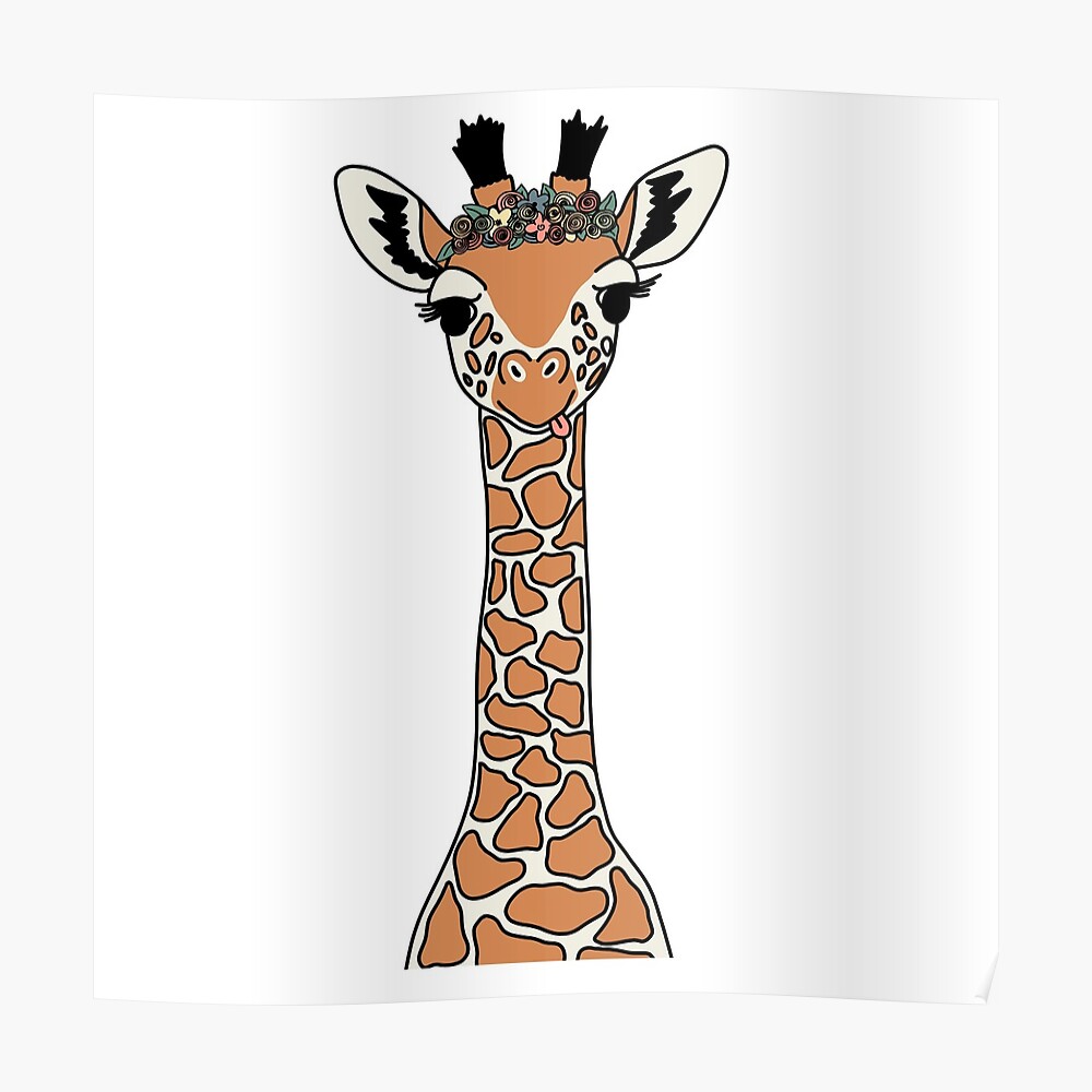 Giraffe With Flower Crown Cartoon Sticker By Laurhog Redbubble