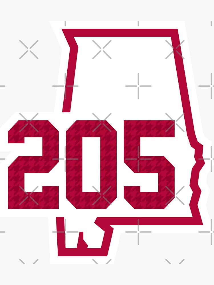 alabama-205-area-code-in-crimson-sticker-for-sale-by-sleepylab