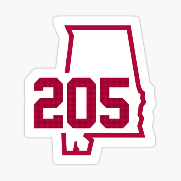 alabama-205-area-code-in-crimson-sticker-for-sale-by-sleepylab