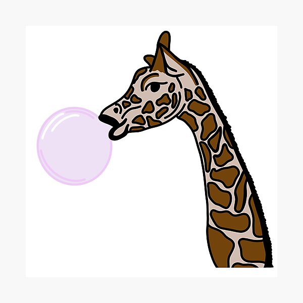 Giraffe blowing bubblegum bubble cartoon " Photographic for Sale by laurhog | Redbubble