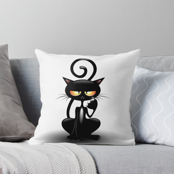 Cat Cattish Angry Black Cat funny Character Throw Pillow