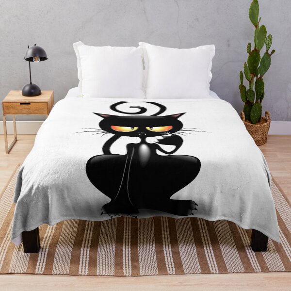 Cat Cattish Angry Black Cat funny Character Throw Blanket