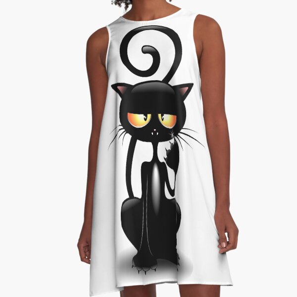 Cat Cattish Angry Black Cat funny Character A-Line Dress
