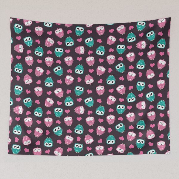 Item preview, Pink and Blue Owls with Love Hearts designed and sold by LisaMarieArt & Illustration.