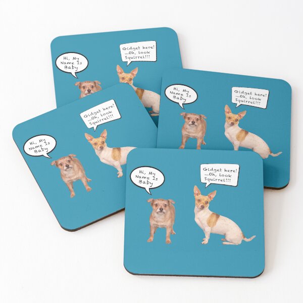 Item preview, Two cute little puppy dogs baby and Gidget Oh, look squirrel! silly gift ideas mugs, t-shirts, pillow, stickers and more. designed and sold by g2rdsmith.