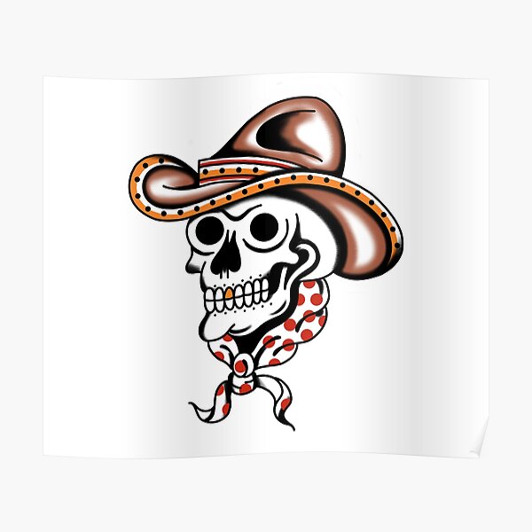 American Traditional Cowboy Skull Poster for Sale by griff1  Redbubble