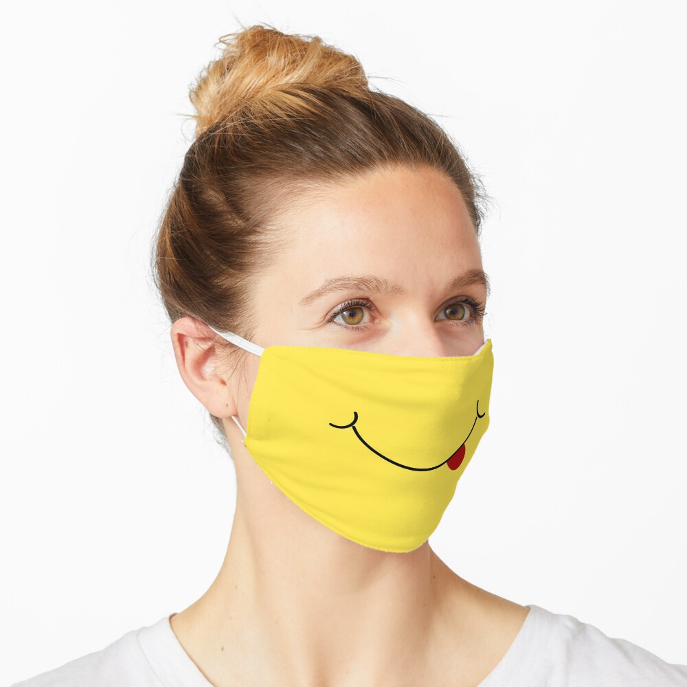 Emoji Smile With Tongue Funny Face Mask By Klieneine Redbubble - squiggle mouth roblox face