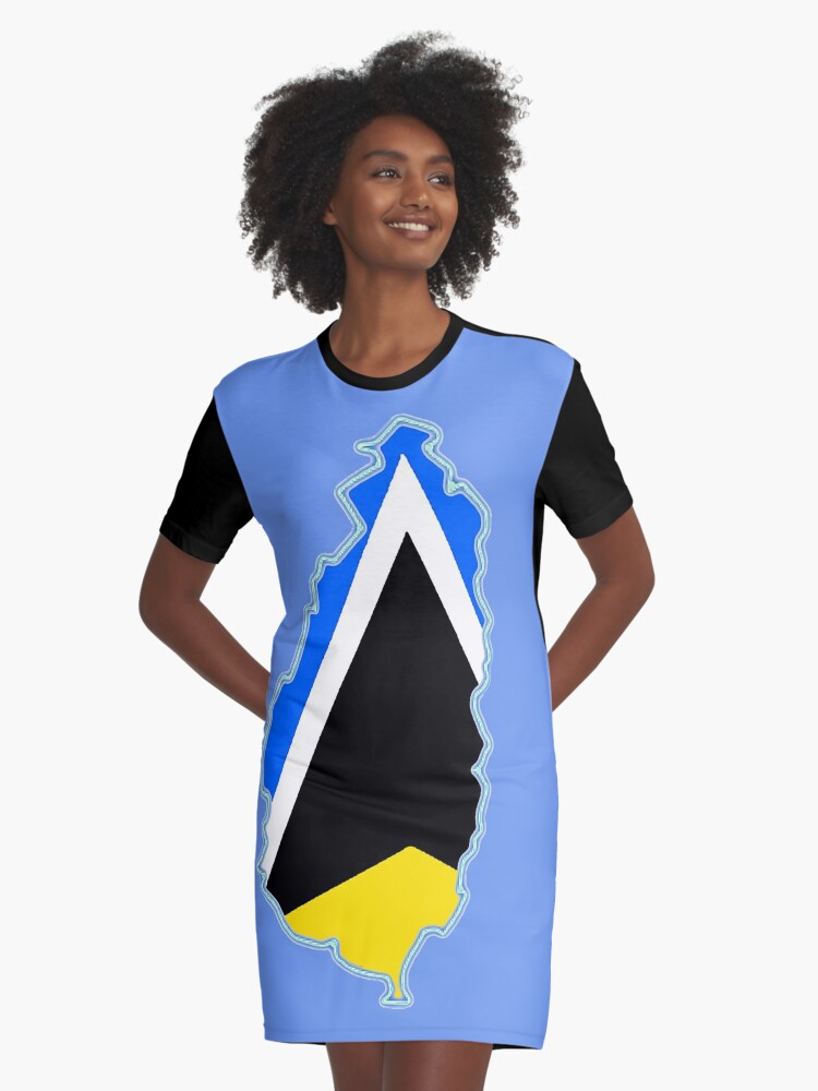 St Saint Lucia Map with St Lucia Flag | Graphic T-Shirt Dress