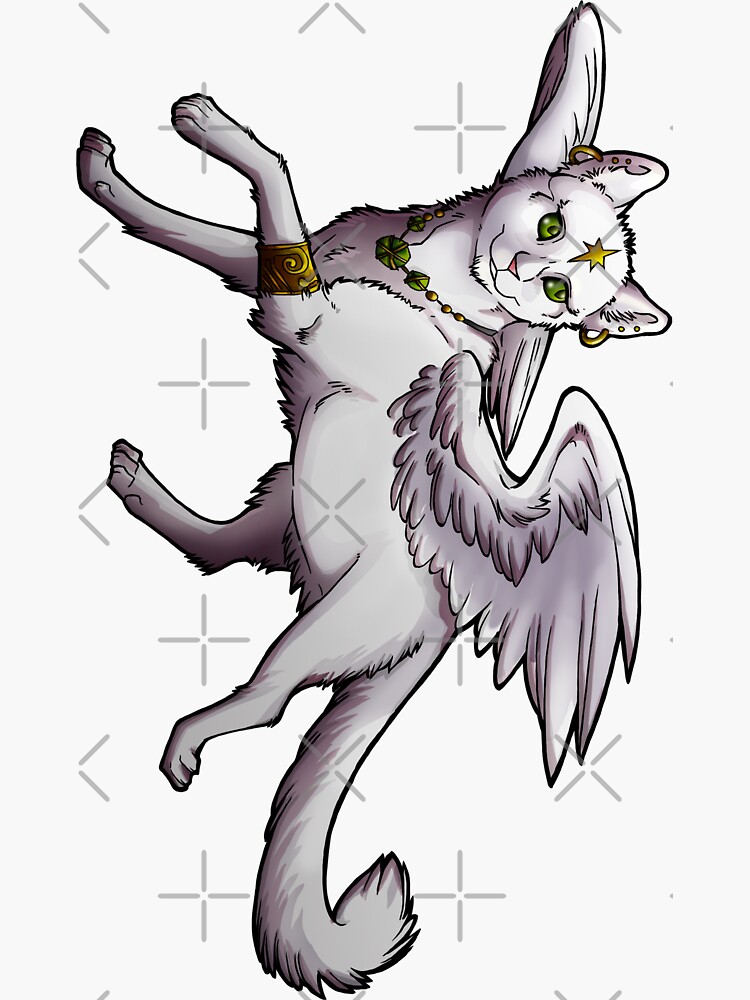 Thumbnail 3 of 3, Sticker, White Winged Kitty Sticker designed and sold by cybercat.