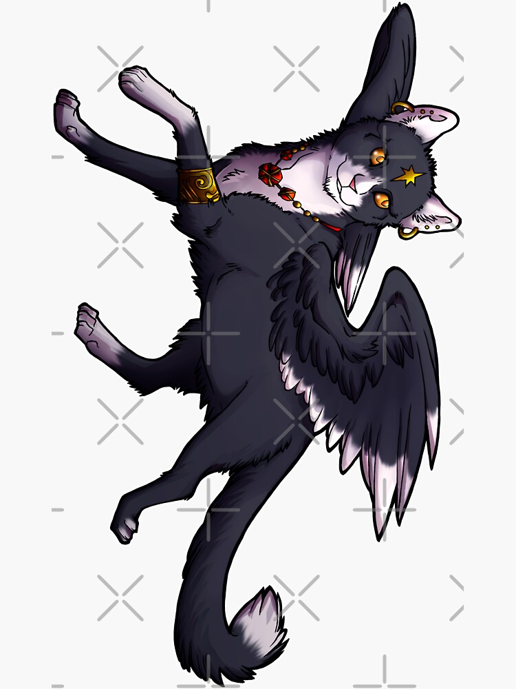 Black White Winged Cat Sticker by cybercat