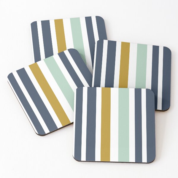 Item preview, Irregular Vertical Stripe Pattern in Celadon, Navy Blue, Golden Mustard, and White designed and sold by kierkegaard.