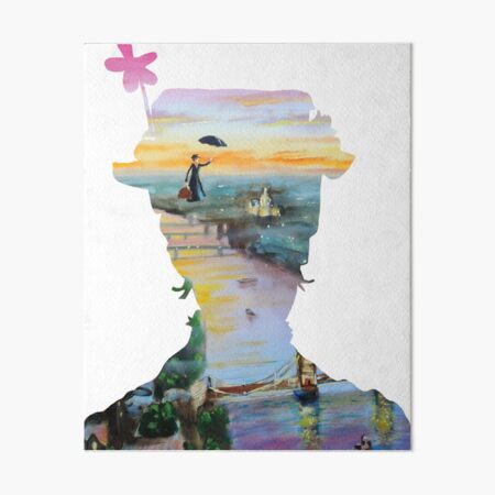 Mary Poppins flying above London Art Board Print