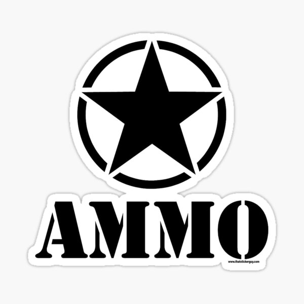 Vista previa del artículo con la obra «AMMO con Army Invasion Star», diseñado y vendido por thatstickerguy.
