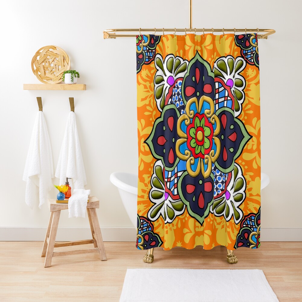 Mexican Talavera Flower Shower Curtain