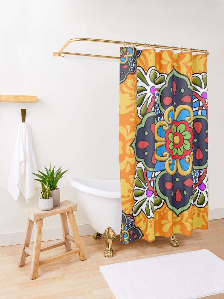 Alternate view of Mexican Talavera Flower Shower Curtain