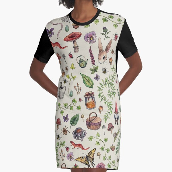 Cottagecore light green Graphic T-Shirt Dress