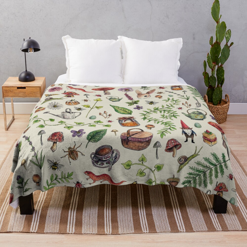 Cottagecore light green Throw Blanket