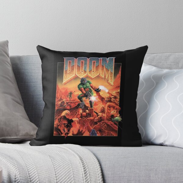 Doom Retro Video Game Cover Throw Pillow