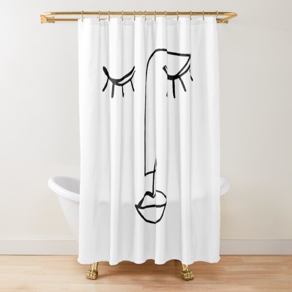 One Line Face Art Shower Curtain