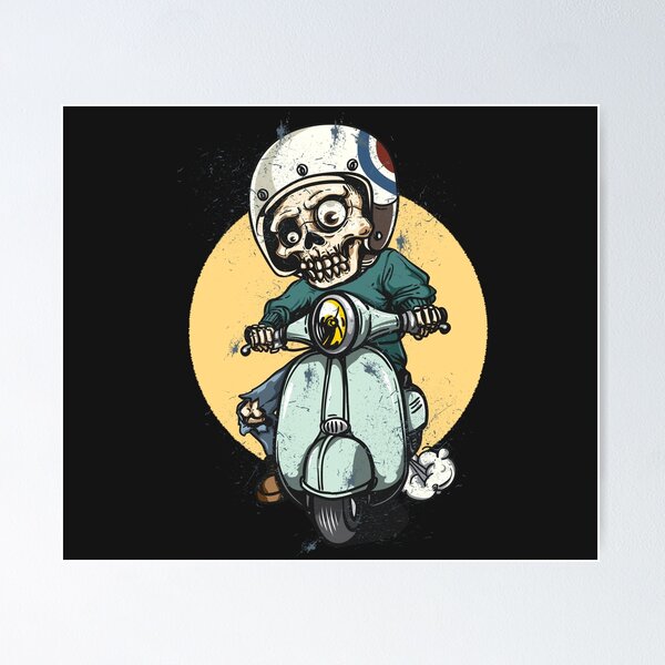 Skeleton riding a motorbike funny and crazy Poster