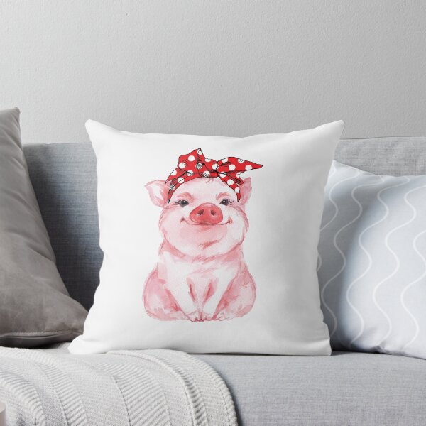 Item preview, Cute Pink Pig Watercolor Illustration with Red Polka Dotted Bandana Head Band designed and sold by bizzygoods.