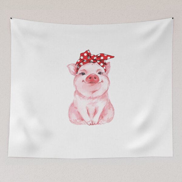 Item preview, Cute Pink Pig Watercolor Illustration with Red Polka Dotted Bandana Head Band designed and sold by bizzygoods.