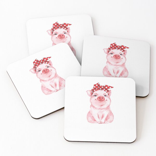 Item preview, Cute Pink Pig Watercolor Illustration with Red Polka Dotted Bandana Head Band designed and sold by bizzygoods.