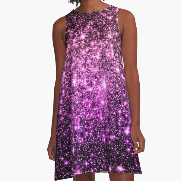 Galaxy Sparkle Stars Pink Purple Ombre A-Line Dress