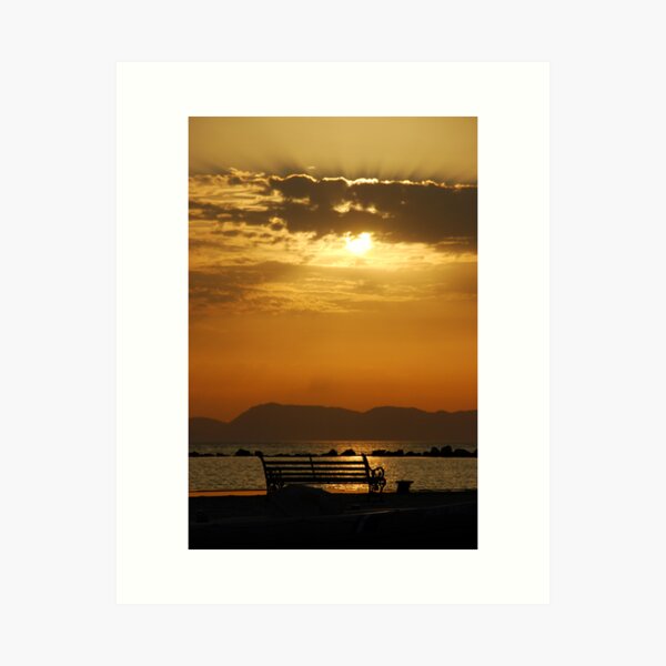 sunset bench Art Print