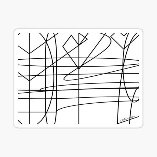 Black and White Floral Linear Design Sticker