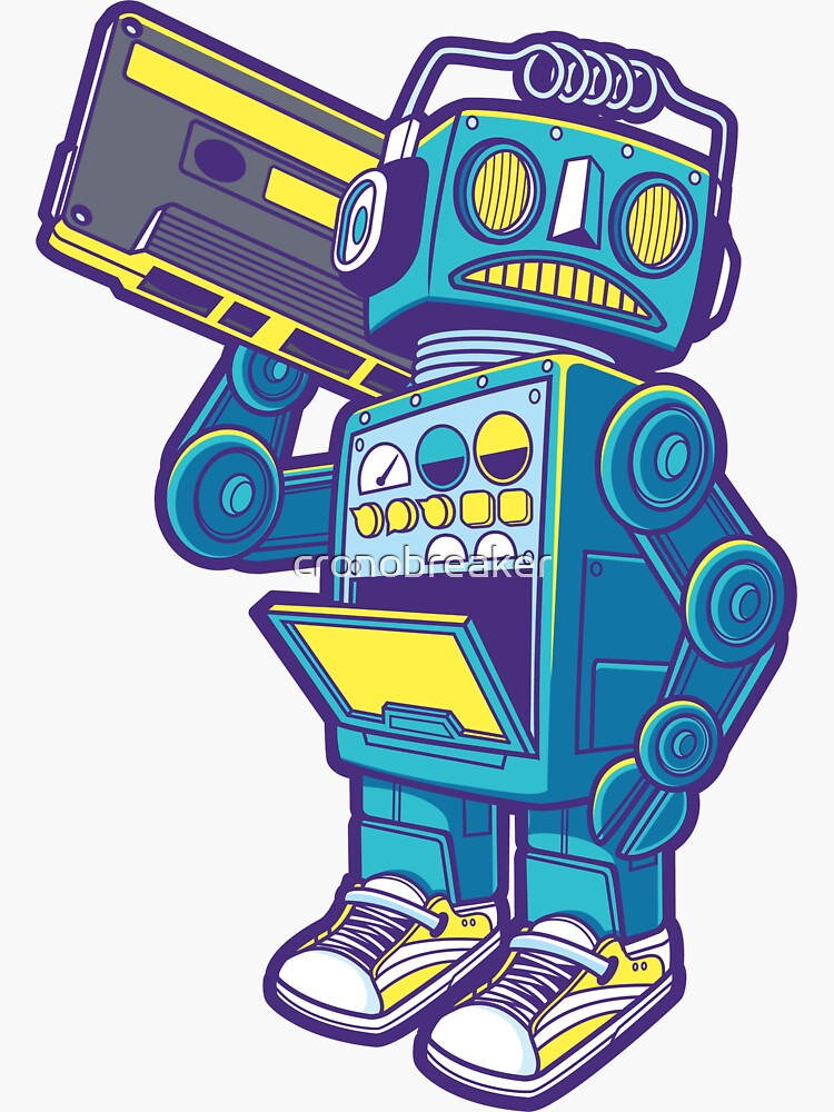 Robot Kicks Sticker for Sale by cronobreaker