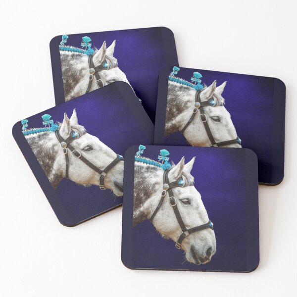 Item preview, Percheron horse head on blue background designed and sold by Belinda Kranz.