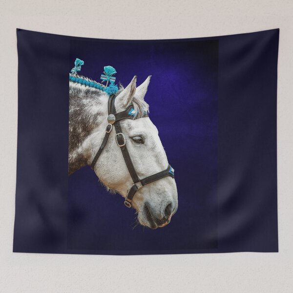 Item preview, Percheron horse head on blue background designed and sold by Belinda Kranz.