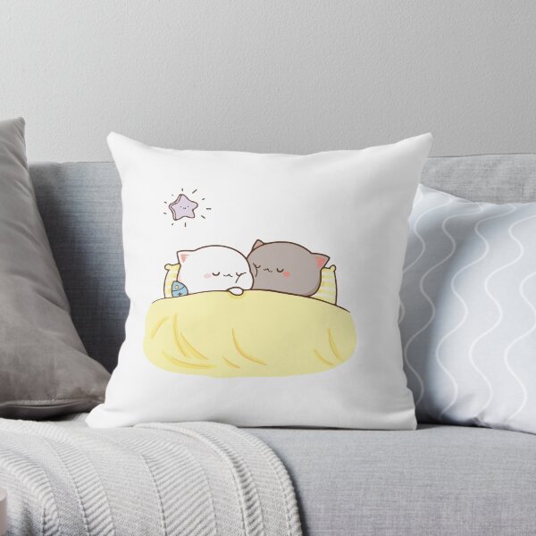 Peach and Goma Mochi Cat Sleeping Throw Pillow